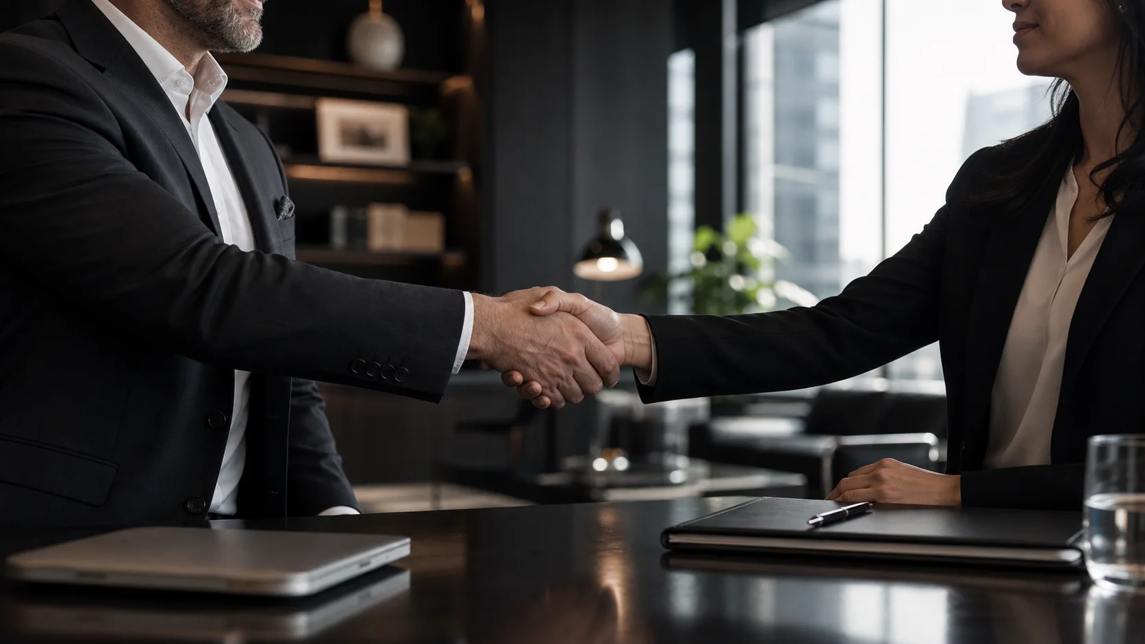 Business owners discussing a confidential ownership transition